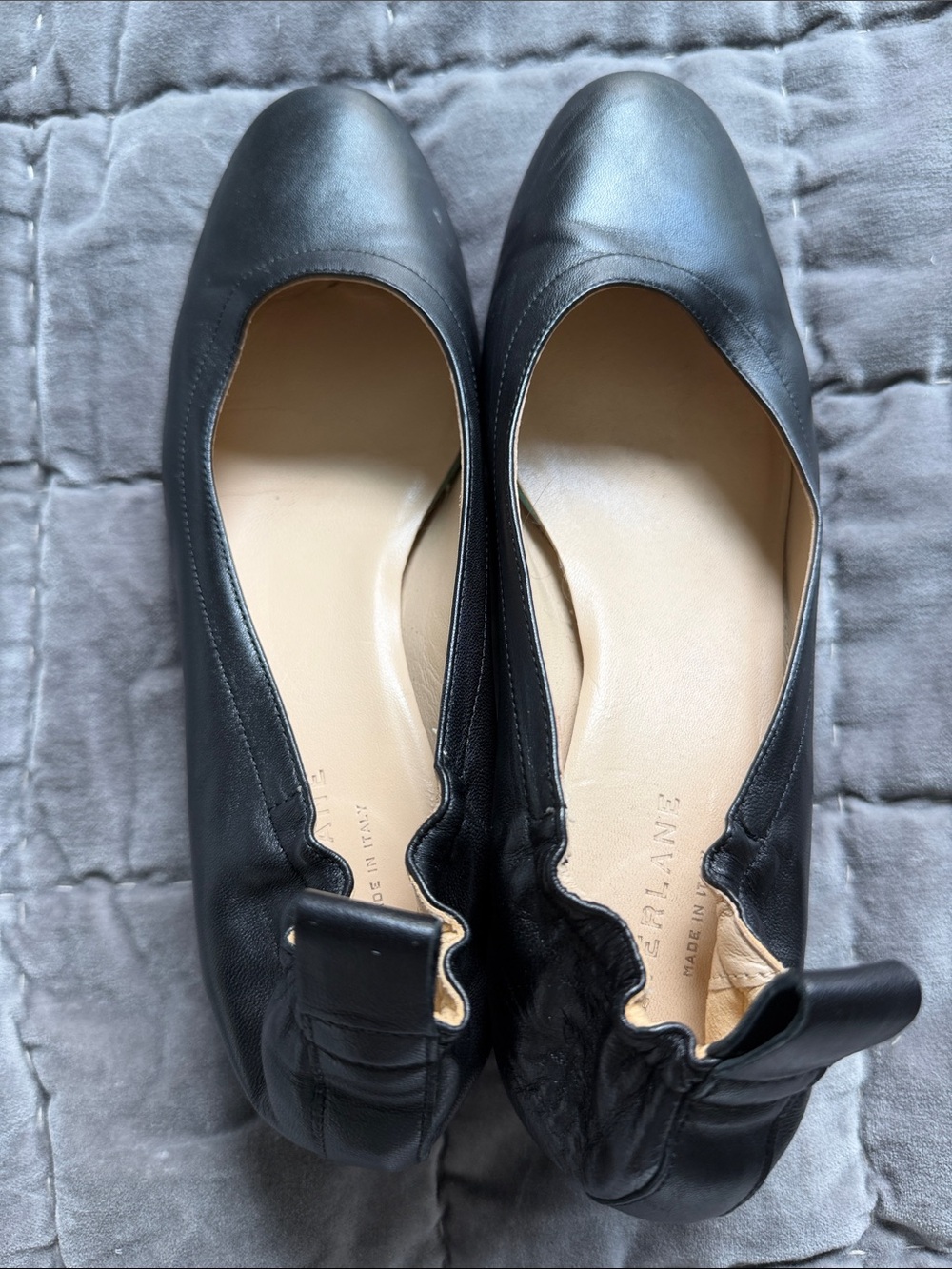 Everlane Black Leather Ballet Flats with Elastic Heel